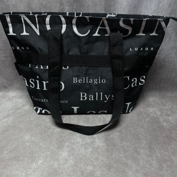 Las Vegas  Theme Black Tote Bag With Zipper Closure & Interior Pocket - Picture 6 of 12